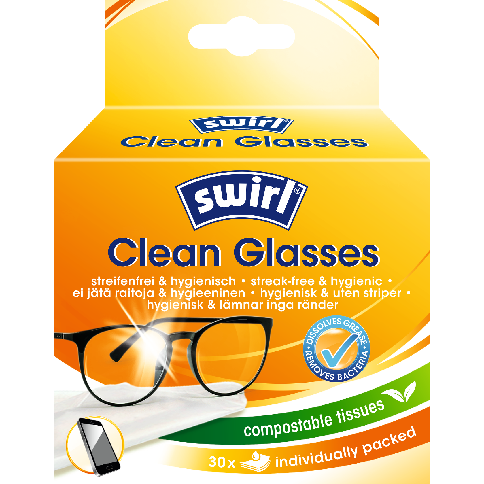 Swirl brillendoekjes, 30 stuks, voorkant van de verpakking
