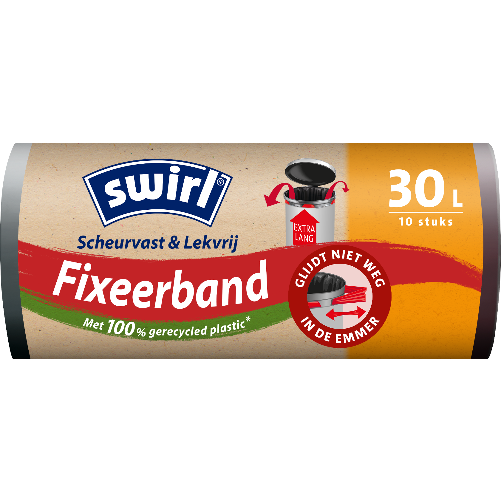 Verpakking voorkant Swirl-afvalzakken met sluitband - 30 liter, XL, 10 stuks