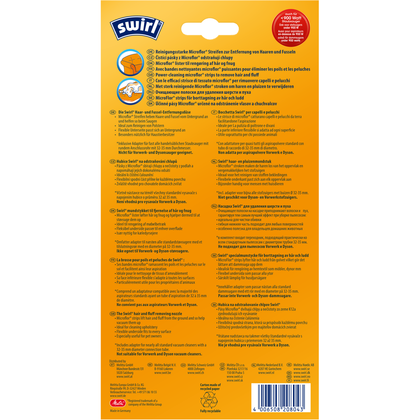 Swirl Haar- und Fussel-Entfernungsdüse Verpackung Rückseite