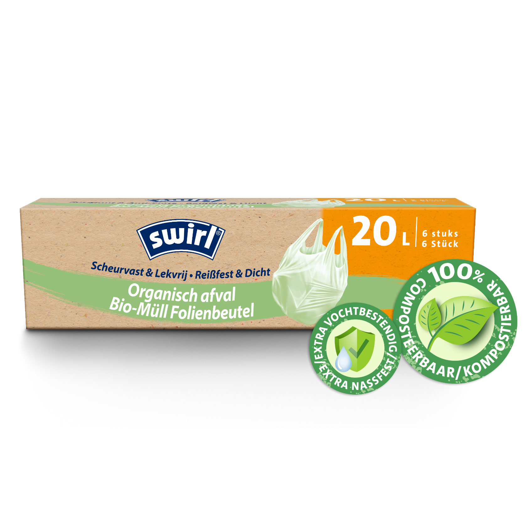 Swirl biologisch afbreekbare vuilniszakken, voorzijde - 20 liter