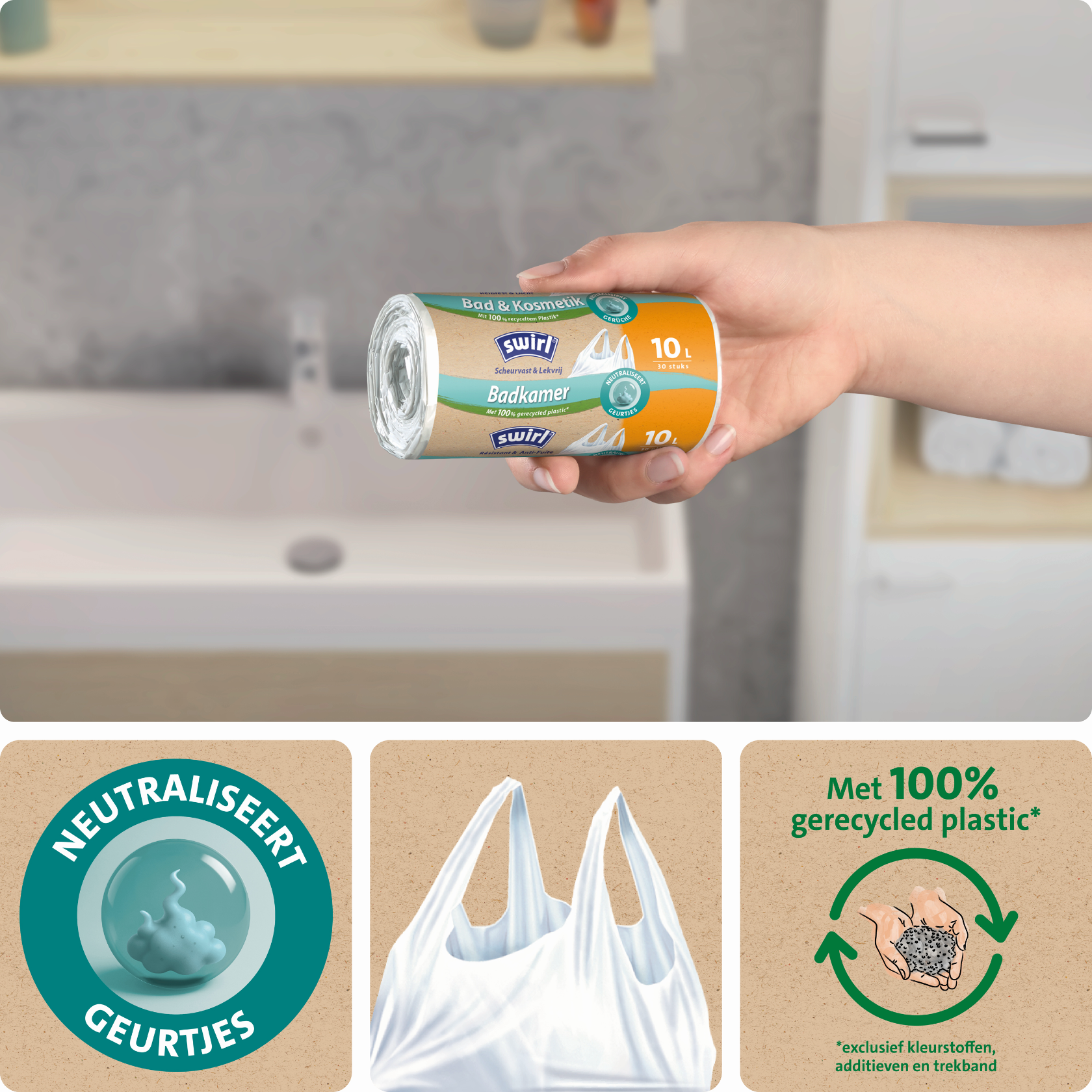Antibacterieel, draaggreep, 100% gerecycled plastic