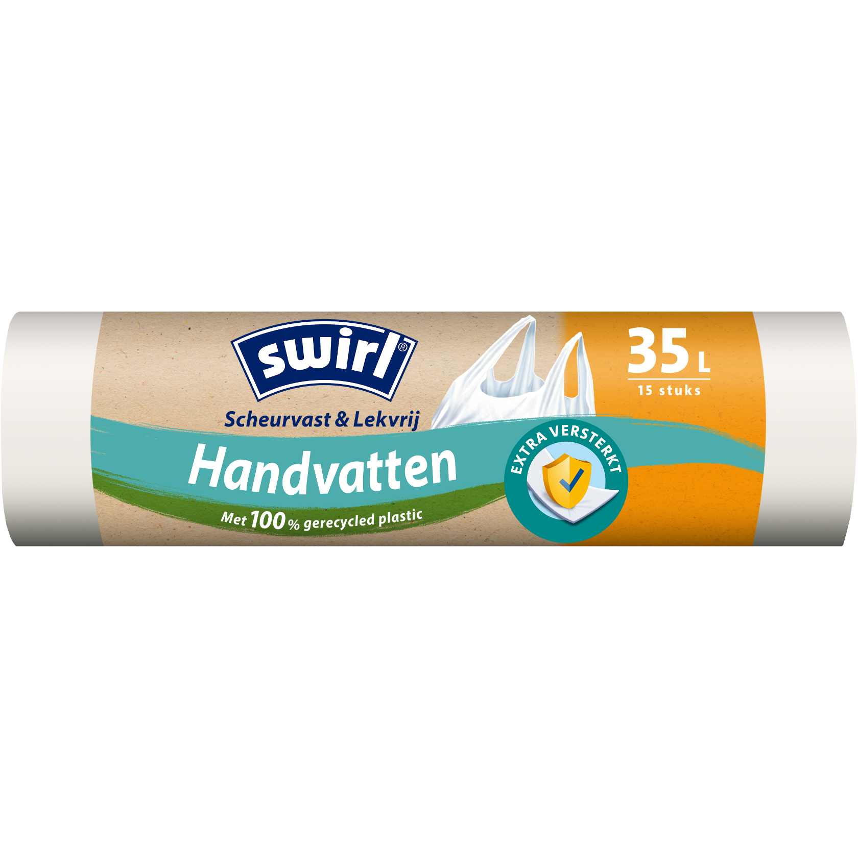 Swirl scheurvast en lekdicht vuilniszakken met draaggreep, verpakking voorkant - 35 liter
