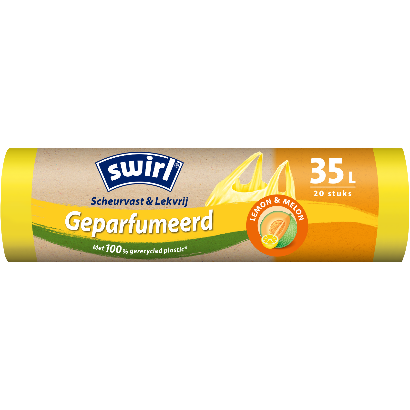 Swirl citroen-meloen geurende vuilniszakken, voorkant verpakking - 20 liter