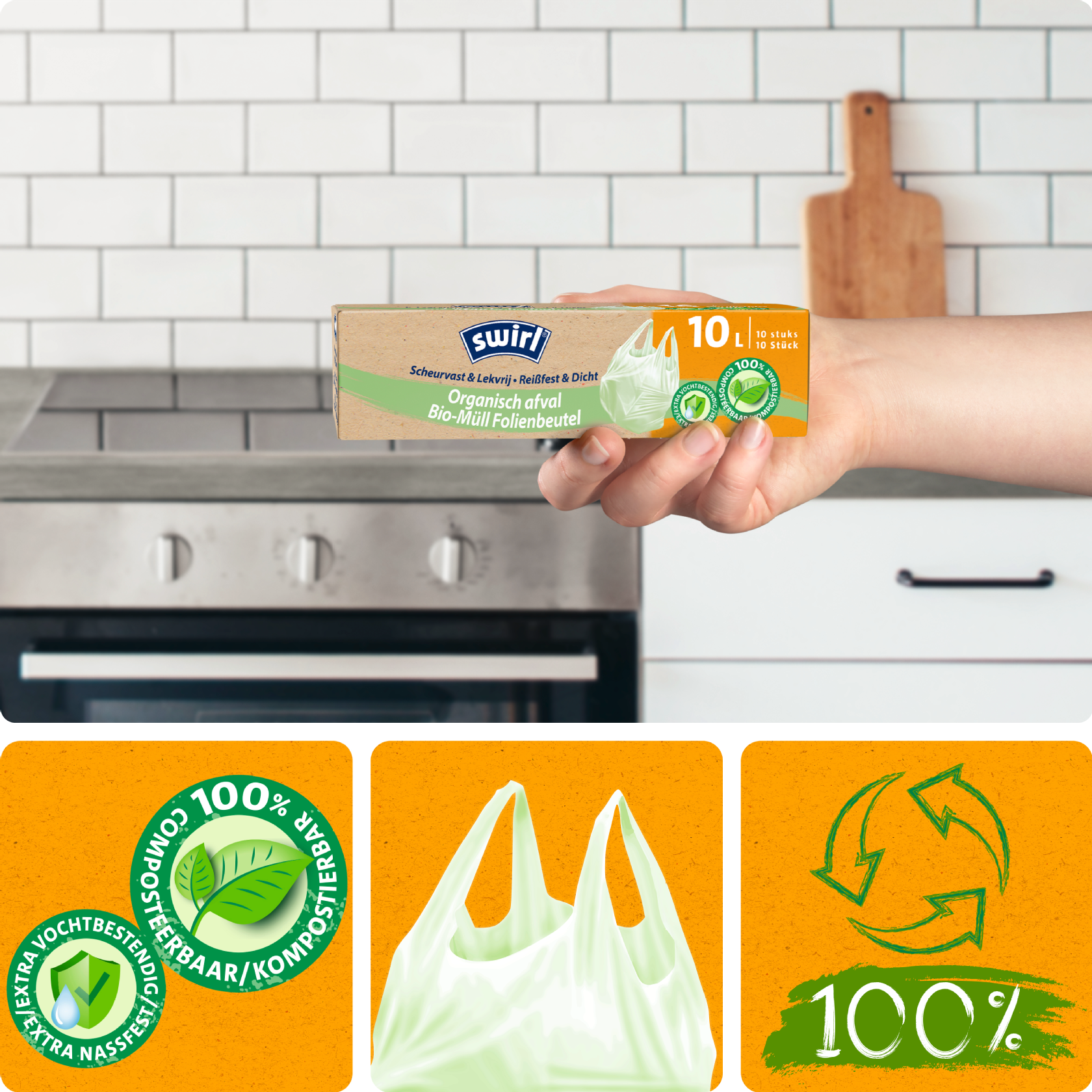 hand met een rol Biologische afvalzakken