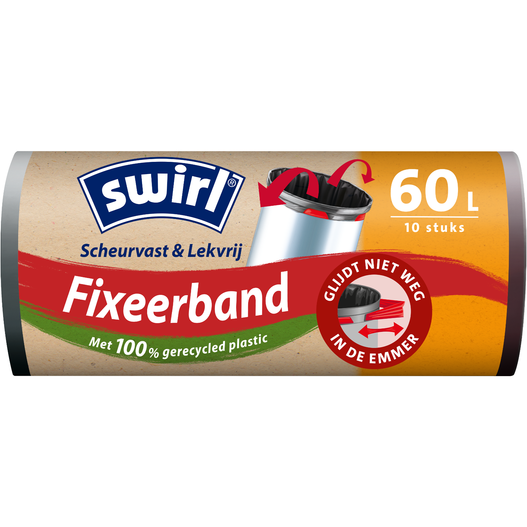 Verpakking voorkant Swirl-afvalzakken met sluitband - 60 liter