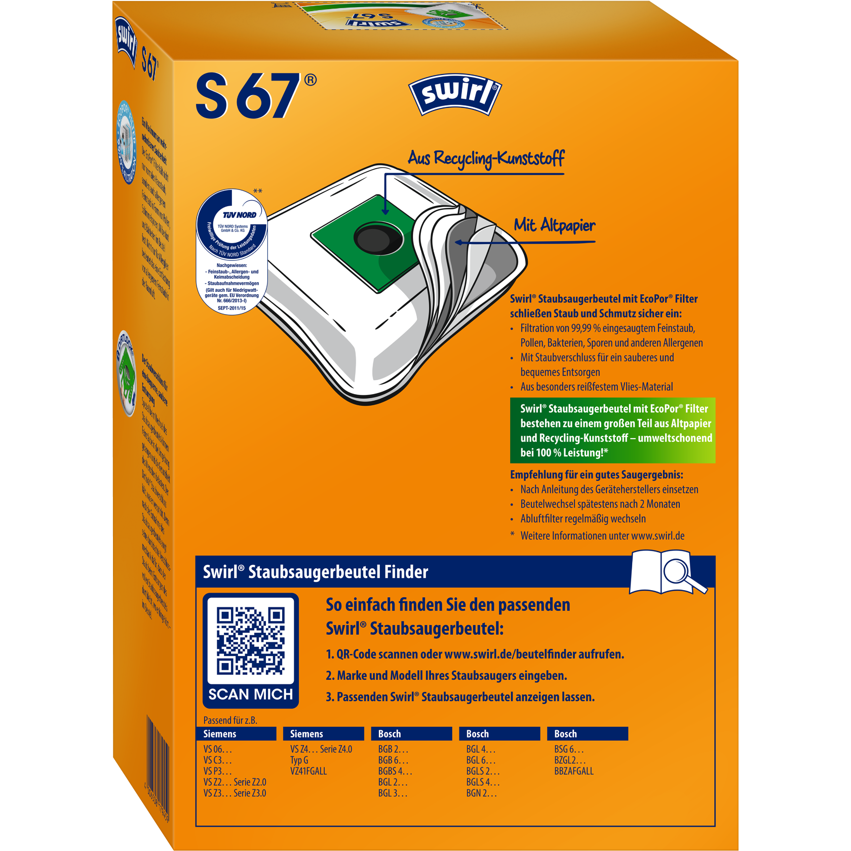 Swirl EcoPor Staubsaugerbeutel S 67 Verpackung Rückseite