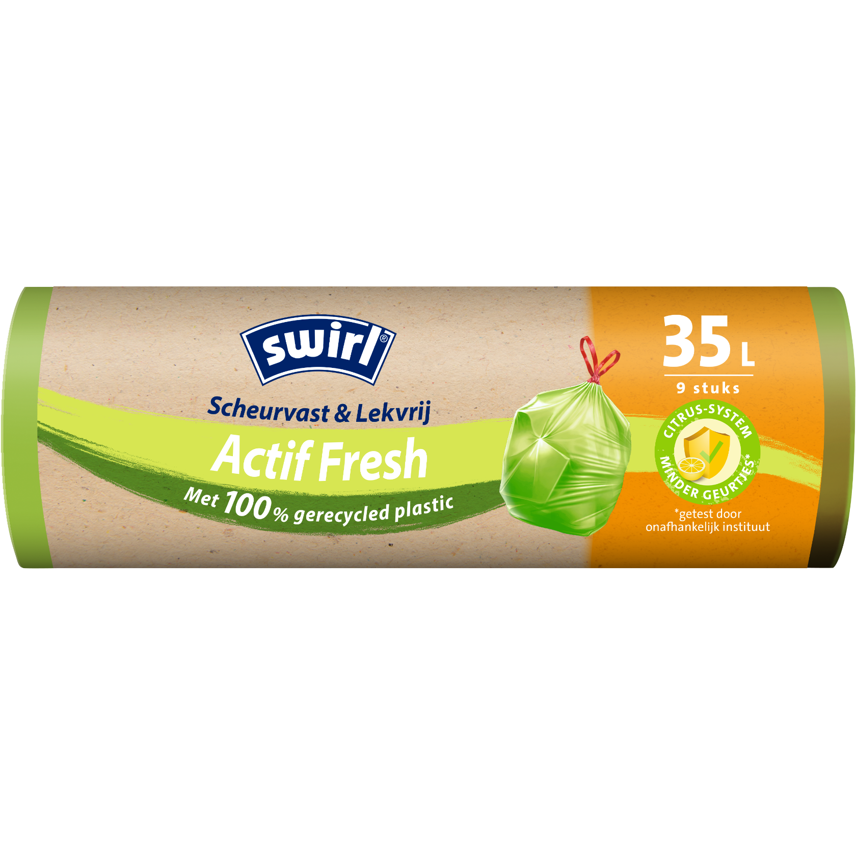 Rol Swirl Actif Fresh vuilniszakken 35 liter (9 zakken) voor minder geurtjes.